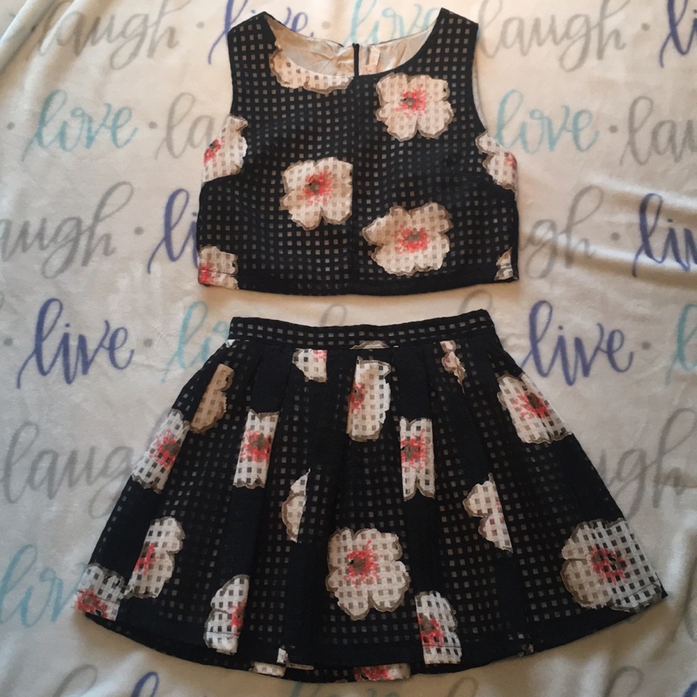 Chelsea & Violet Black Floral Crop Top and Skirt Set